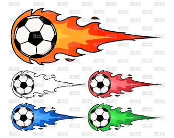 Balón de fútbol llameante / Tiro de fuego de llama de fútbol / Entrenador de jugador / Línea de contorno de silueta de símbolo de imágenes prediseñadas / png jpg svg xcf pdf dxf para Cricut