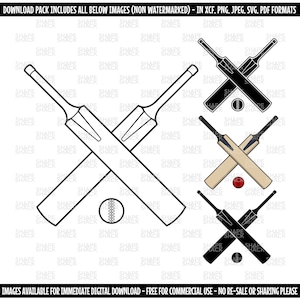 Kij do krykieta | Skrzyżowane kije do krykieta i logo piłki | Clipart Symbol Sylwetka Kontur Linia Rysunek | png jpg svg xcf pdf dxf dla Cricut