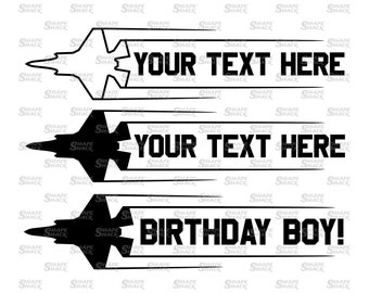 Fighter Jet Name Frame | Plane Split Banner | Kids Room Monogram | Clipart Silhouette Outline Line | png jpg svg xcf pdf dxf for Cricut
