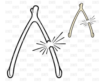 Lucky Broken Wishbone Chicken | Turkey Thanksgiving | Clipart Symbol Silhouette Outline Line Drawing | png jpg svg xcf pdf dxf for Cricut