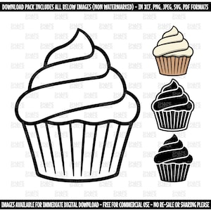 Cupcake | Cake Icing Frosting Dessert | Clipart Logo Symbol Silhouette Outline Line Drawing | png jpg svg xcf pdf dxf  Cut File for Cricut