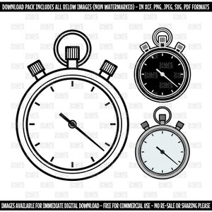 Puede incluir: Un dibujo en blanco y negro de un cronómetro con una gran esfera y tres botones. El cronómetro se muestra en tres variaciones diferentes: un contorno en blanco y negro, una versión negra rellena y una versión gris rellena.