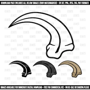 Pazur raptora | Jurajski dinozaur Velociraptor | Clipart Symbol sylwetka zarys linia rysunek | png jpg svg xcf pdf dxf Plik do cięcia dla Cricut