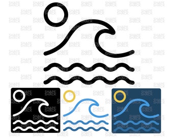 Waves | Sea Sunset Beach Retro Simple Logo | Clipart Symbol Silhouette Outline Line Drawing | png jpg svg xcf pdf dxf Cut File for Cricut