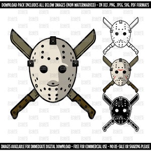 Halloween Eishockey Maske Machete | Freitag Zombie Messer | Clipart Symbol Logo Umriss Linie Zeichnung | png jpg svg xcf pdf dxf Cut File für Cricut