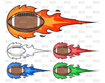 Flaming American Football | Pigskin Flame Fire Fireball | Player Coach | Clipart Symbol Outline Line | png jpg svg xcf pdf dxf for Cricut