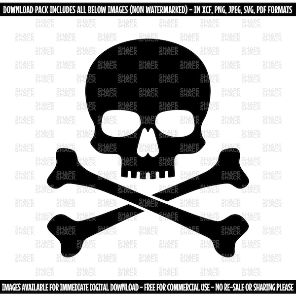 Simple Skull & Crossbones | Flag | Clipart Symbol Silhouette Outline Line Drawing | png jpg svg xcf pdf dxf  Cut File for Cricut