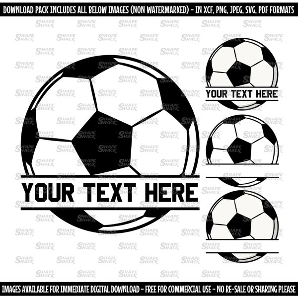 Soccer Ball Name Frame | Split Banner | Parent Player Coach | Clipart Monogram Silhouette Outline Line | png jpg svg xcf pdf dxf for Cricut