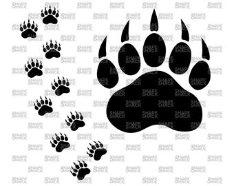 Bear Footprint | Brown Black Grizzly Pawprint | Trail | Clipart Symbol Silhouette Outline Line Drawing | png jpg svg xcf pdf dxf for Cricut