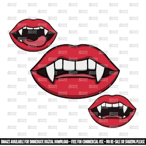 Vampire Teeth Fangs Halloween Dracula Mouth Lips Clipart Symbol Silhouette Outline Line Drawing png jpg svg xcf pdf dxf for Cricut image 1