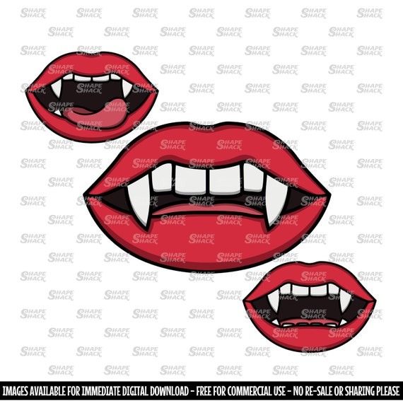 Vampire Teeth Fangs Halloween Tongue Mouth Lips Clipart Etsy