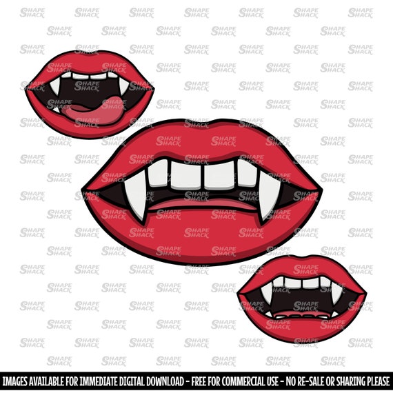 Vampire Teeth Fangs Halloween Dracula Mouth Lips Clipart Symbol Silhouette  Outline Line Drawing Png Jpg Svg Xcf Pdf Dxf for Cricut 