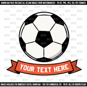サッカーボールバナー | チームロゴ名 | 親選手コーチ | クリップアートシンボルシルエットアウトラインライン | Cricut 用 png jpg svg xcf pdf dxf