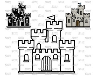 Medieval Castle | Knight Dragon Medieval Fort | Clipart Symbol Silhouette Outline Line Drawing | png jpg svg xcf pdf dxf  for Cricut