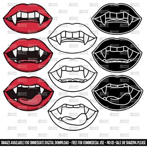 Vampire Teeth Fangs Halloween Dracula Mouth Lips Clipart Symbol Silhouette Outline Line Drawing png jpg svg xcf pdf dxf for Cricut image 2