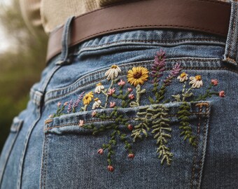 flower embroidery on jeans