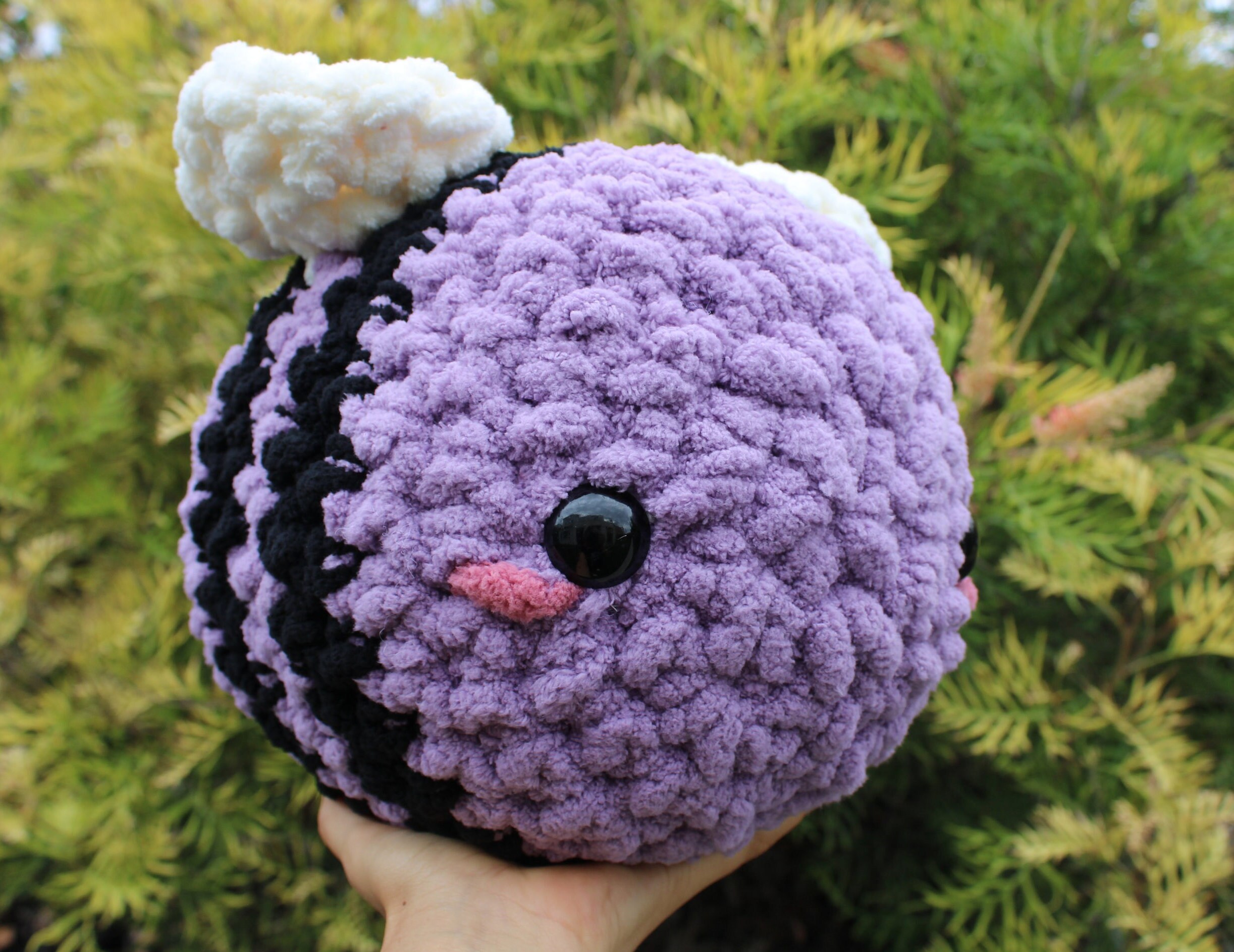 JUMBO Purple&Black Handmade Crochet Bumble Bee Plush Fuzzy Cute Stuffed  Animal