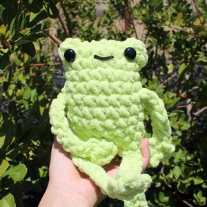 Small Fuzzy Crochet Frog Plushie, Leggy Frog, Crochet Stuffed Animal, Green, Pink, Purple, Blue, Custom Color, Handmade Gift