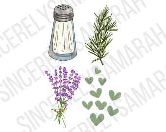 Practical Magic PNG: Salt, Rosemary, Lavender Clipart (Digital Download)