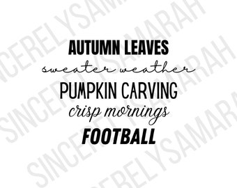 Fall Things SVG: Autumn Leaves, Pumpkin Carving (Digital Download)