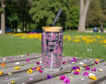 HKitty Glass Cup with Bamboo Lid & Glass Straw