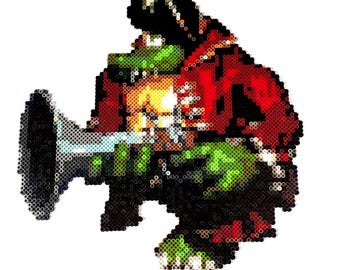 Kaptain K. Rool DKC2 Perler Bead Art, Donkey Kong Country 2 SNES Final Boss Pixel Sprite, Gaming Decor, Wall Art