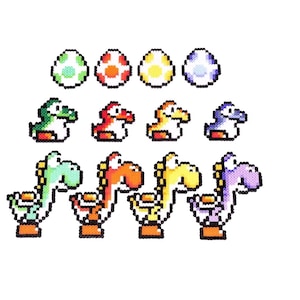 Super Mario World Yoshi Bead Sprite Set | SNES 16-Bit Pixel Art for Gamers