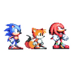 Sonic, Tails & Knuckles Perler Sprite Bundle | Sonic the Hedgehog Pixel Art | Retro Gaming Wall Art Decor