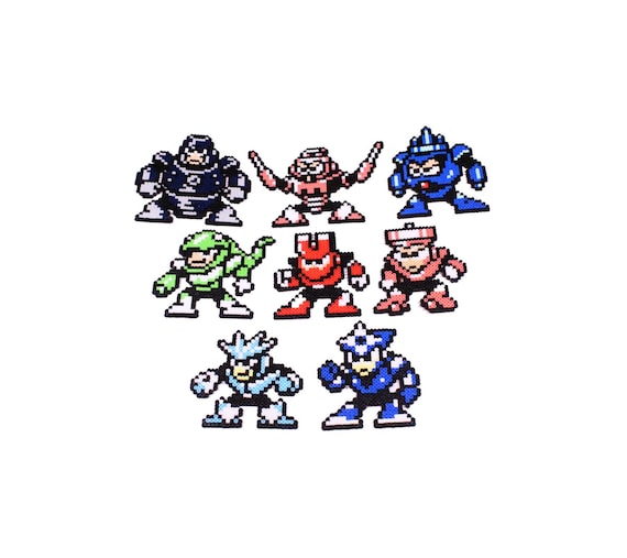 Mega Man 3 NES Bosses Bead Sprites, 8-bit Megaman Robots, Perler