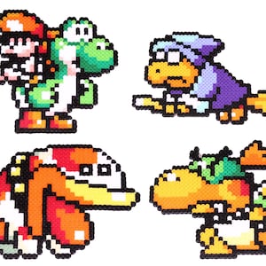 Yoshi’s Island Pixel Art Set, Perler Bead Sprites, Yoshi & Baby Mario, Baby Bowser, Kamek, Poochy, SNES Nintendo Decor