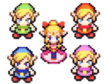 Zelda Four Swords Pixel Set, Perler Bead Art, Green, Red, Blue