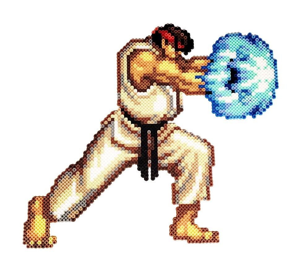 Violent Ryu Pixel Street Fighter Ryu Hadoken Perler Bead, Pixel Art Gaming Wall Art Decor ...