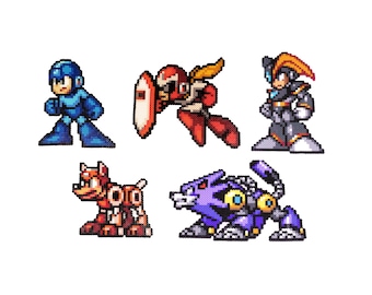Mega Man 3 NES Bosses Bead Sprites, 8-bit Megaman Robots, Perler