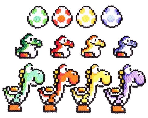 Super Mario World Yoshi Bead Sprite Set | SNES 16-bit Pixel
