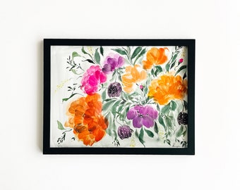 Original Watercolor Fall Floral Bouquet Painting,  Fall Colors