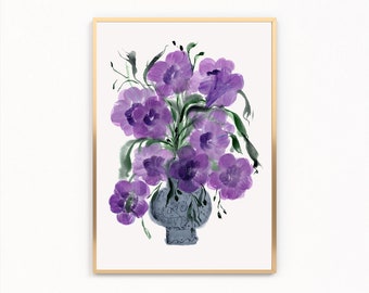 紫のペチュニア オリジナル水彩画 紙に描いた花の壁アート ペチュニア