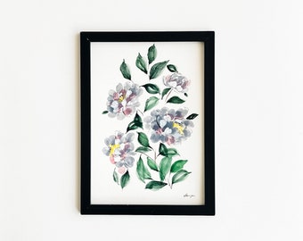 Original Watercolor Grey Peonies Painting