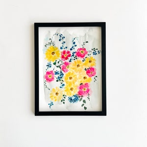 Pink and yellow watercolor floral painting
