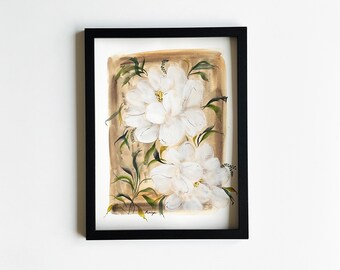 Original Watercolor White Peony Painting