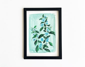 Original Blue Tweedia Painting on Mint Green