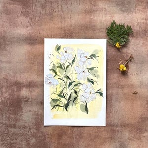 Original White Wildflower Watercolor Painting