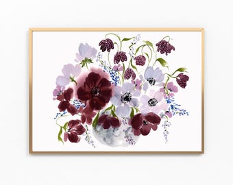 Burgundy Floral Art Print | Botanical Home Decor