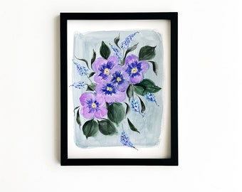 Original  Lavender Pansy Watercolor Painting