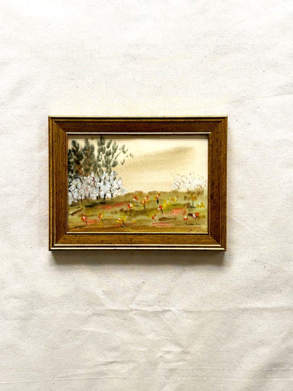 秋の風景画（オリジナル）｜金色の額縁入り絵画｜雰囲気のある自然の