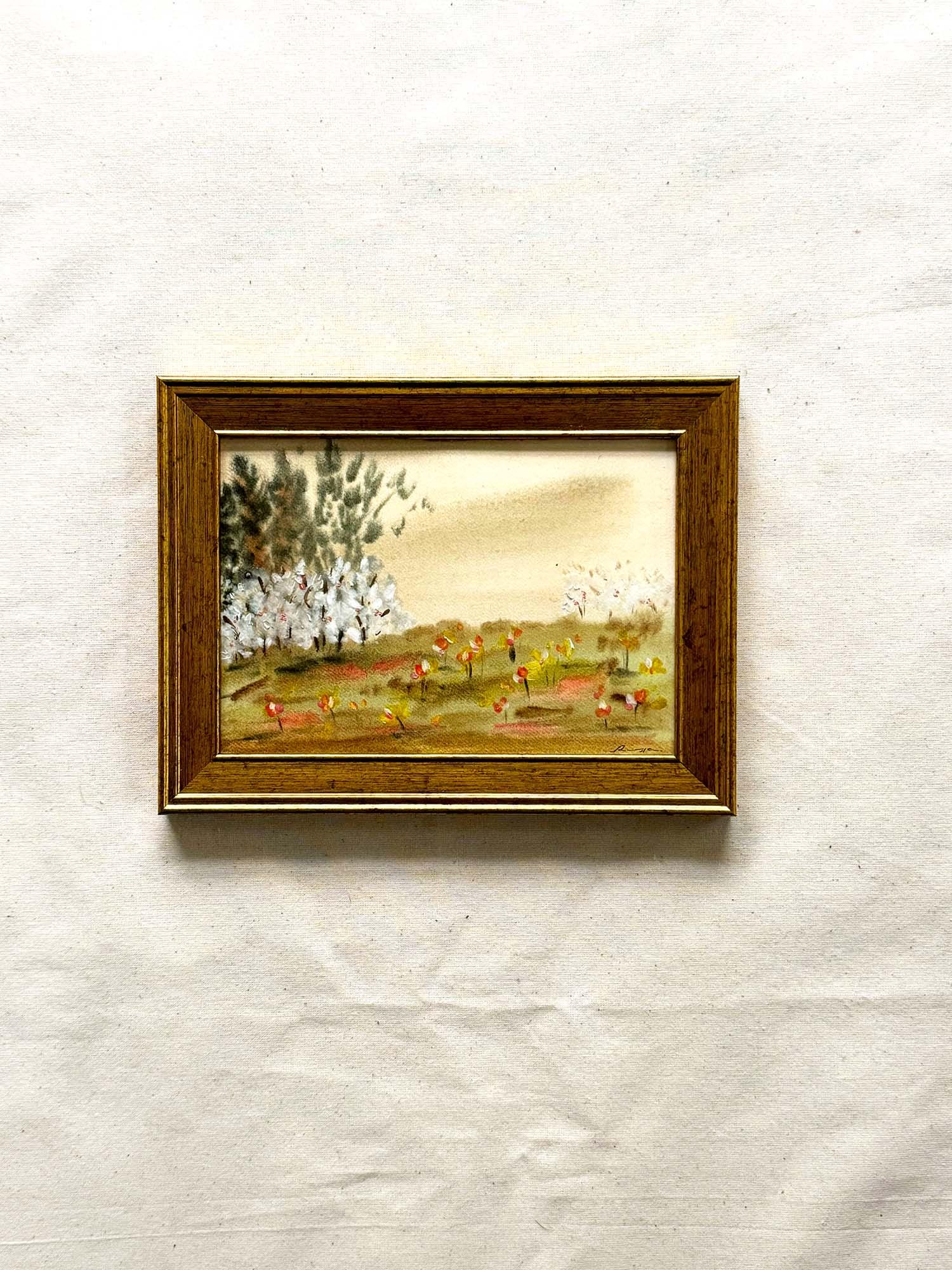風景画　金色額縁入り　絵画 秋の風景画（オリジナル）｜金色の額縁入り絵画｜雰囲気のある自然の