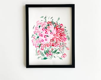Original Pink & Red Florals Watercolor Painting