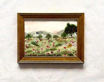 秋の風景画（オリジナル）｜金色の額縁入り絵画｜雰囲気のある自然の