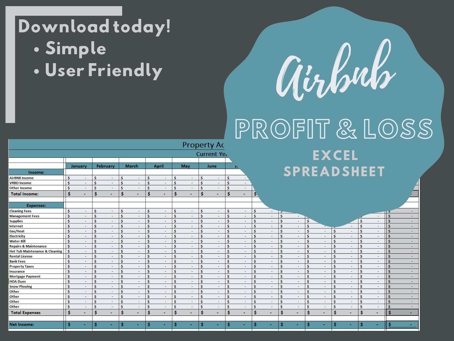 Airbnb Profit and Loss Excel Spreadsheet Excel Template Etsy Canada