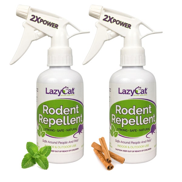 Lazy Cat Rodent Repellent MAX Spray - All Natural 2X Strength for Home RV Car Engines Camper & Boats - Non-Staining (2 pack)