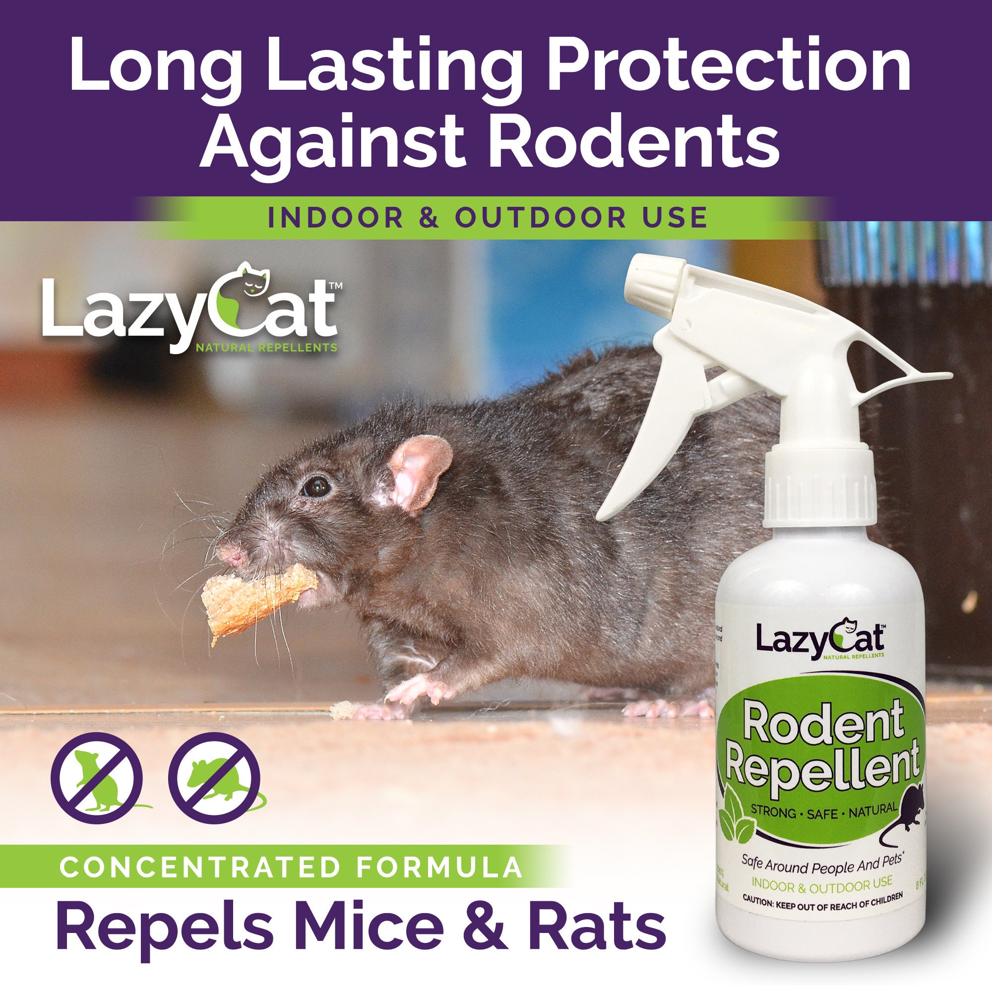 Lazy Cat Rodent Repellent MAX Spray All Natural 2X Strength for Home RV Car Engines Camper